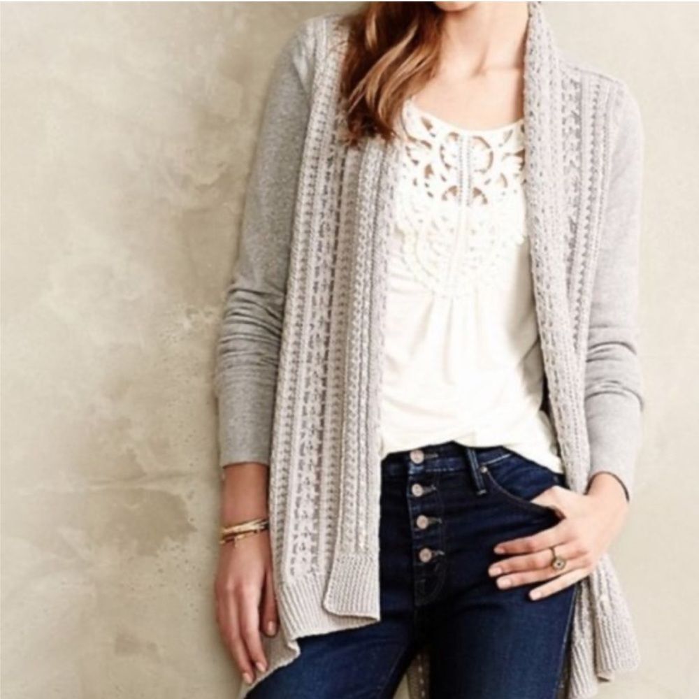 Saturday Sunday Anthropologie Gray Knit Sweater Cardigan Sz S Boho Relaxed Fit